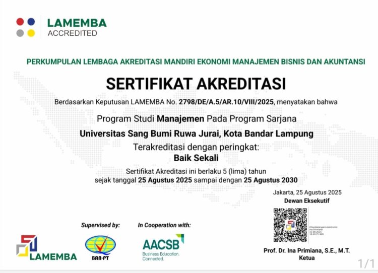 FEB Universitas Saburai Dapat Akreditasi Baik Sekali